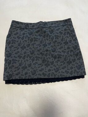 Jessica Simpson Black and Grey Leopard Mini Skirt with Lace Hem